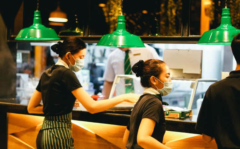 waitresses with face masks